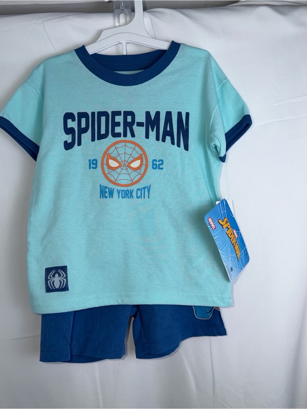 Spiderman Light Blue and Navy Kids Tee & Shorts Set 18M